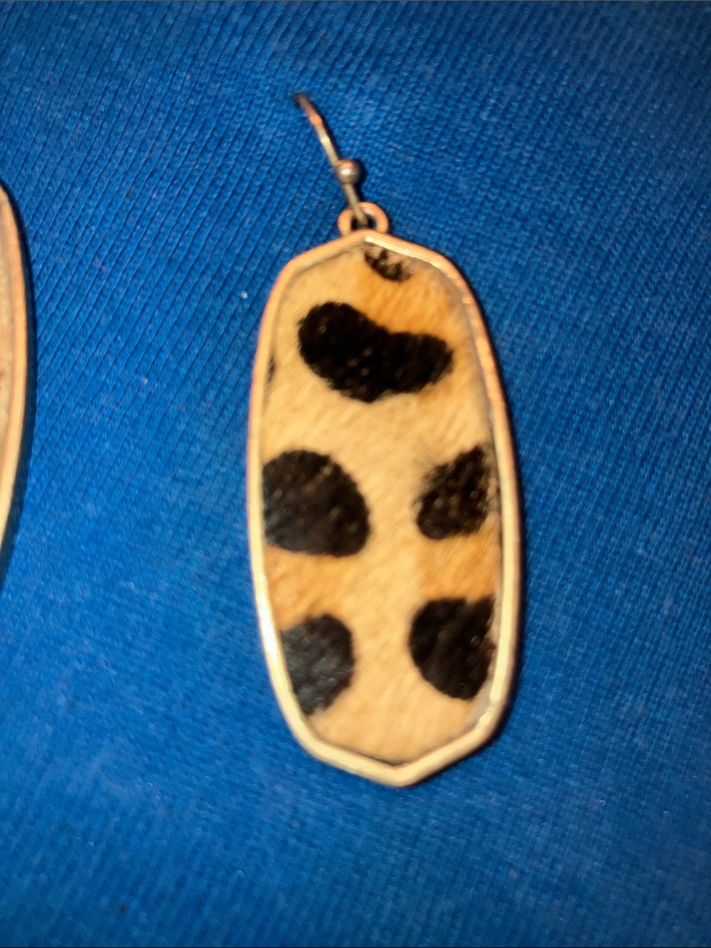 Leopard Print Drop Earrings - Gold Tone with Black Spots - Picture 3 of 5